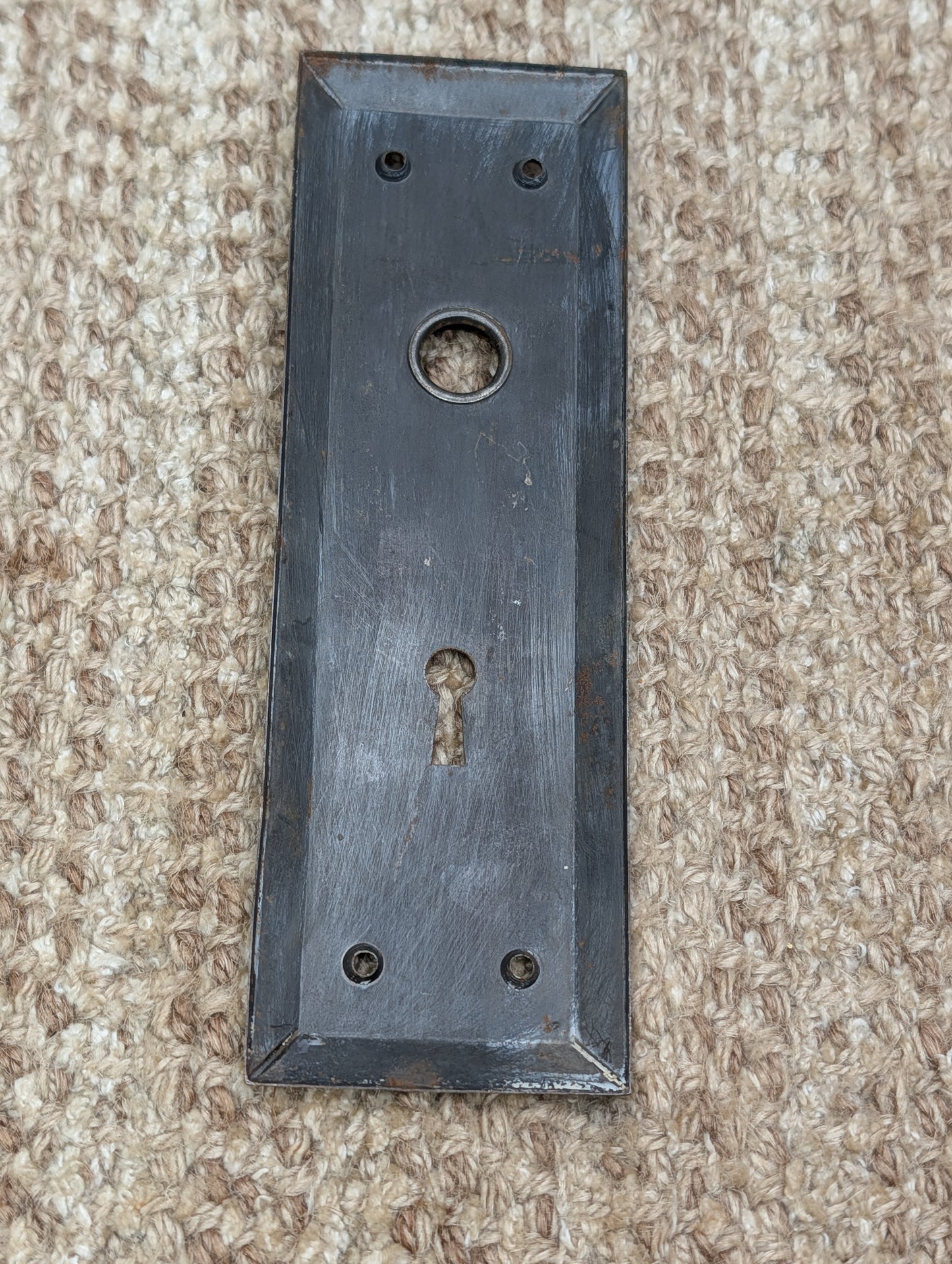 2 5/16" x 7 1/8" Antique Steel Door Knob Plate