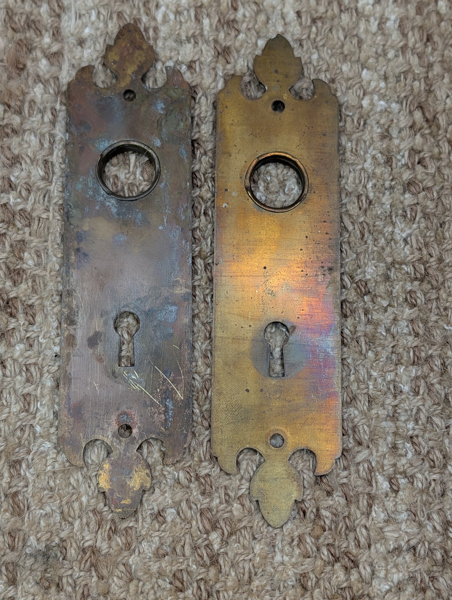 Pair 1 3/4" x 7" Antique Brass Door Knob Plates