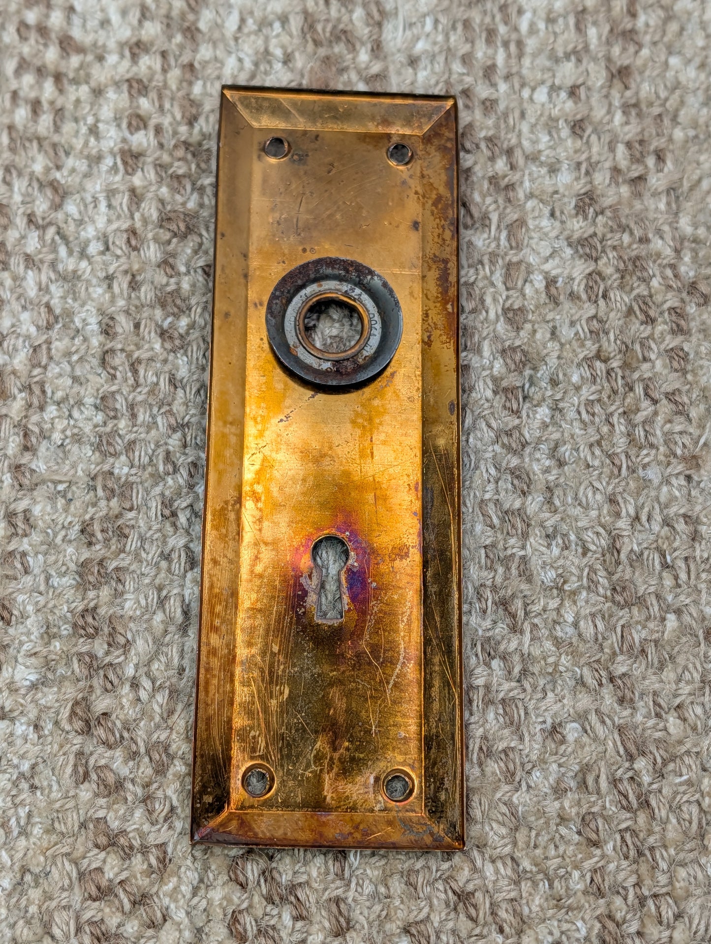 2 1/4" x 7" Antique Stamped Brass Door Knob Plate