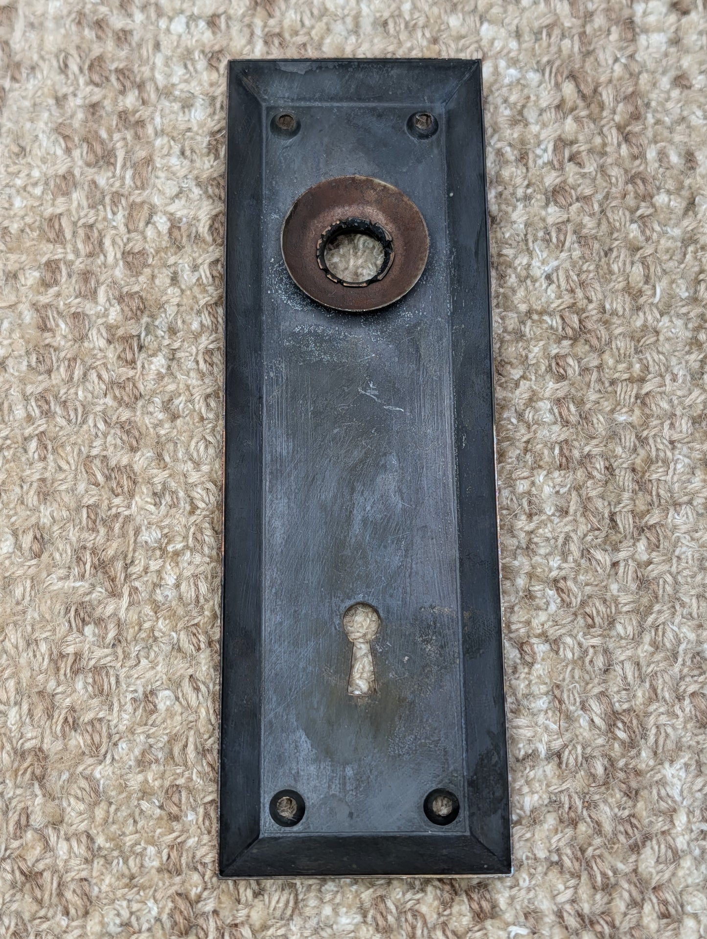 2 1/4" x 7" Antique Japanned Stamped Brass Door Knob Plate