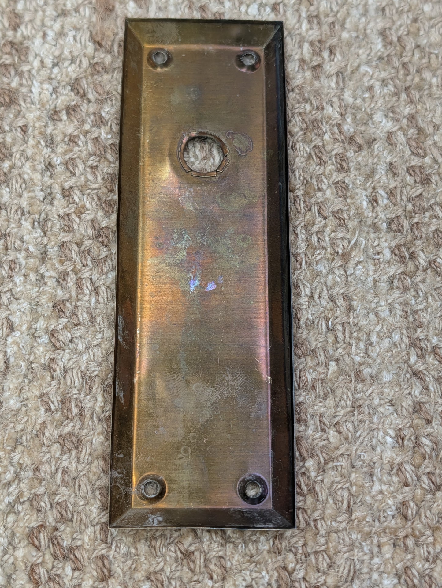 2 1/4" x 7" Antique Stamped Brass Door Knob Plate