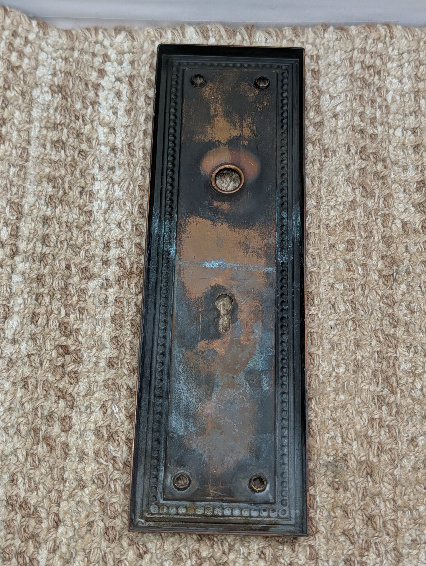 3 1/16" x 9 7/8" Antique Stamped Brass Door Knob Plate