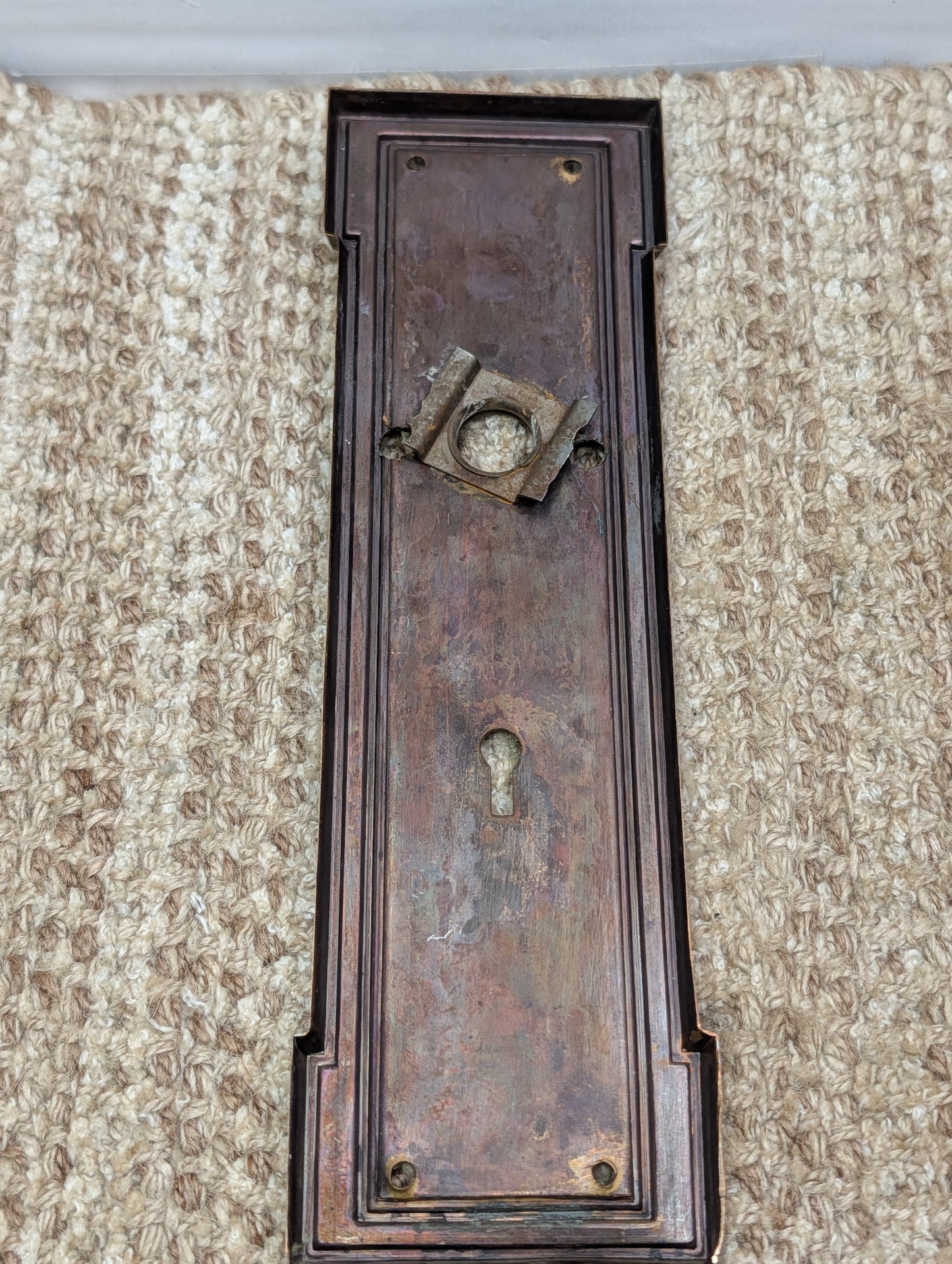 3 1/16" x 10 1/2" Antique Stamped Brass Door Knob Plate