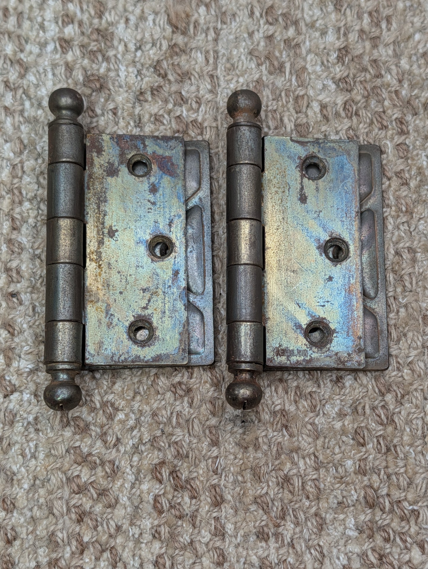 Pair 4" x 3 1/2" Antique McKinney Offset Surface Mount Right Swing Ball Tip Door Hinges