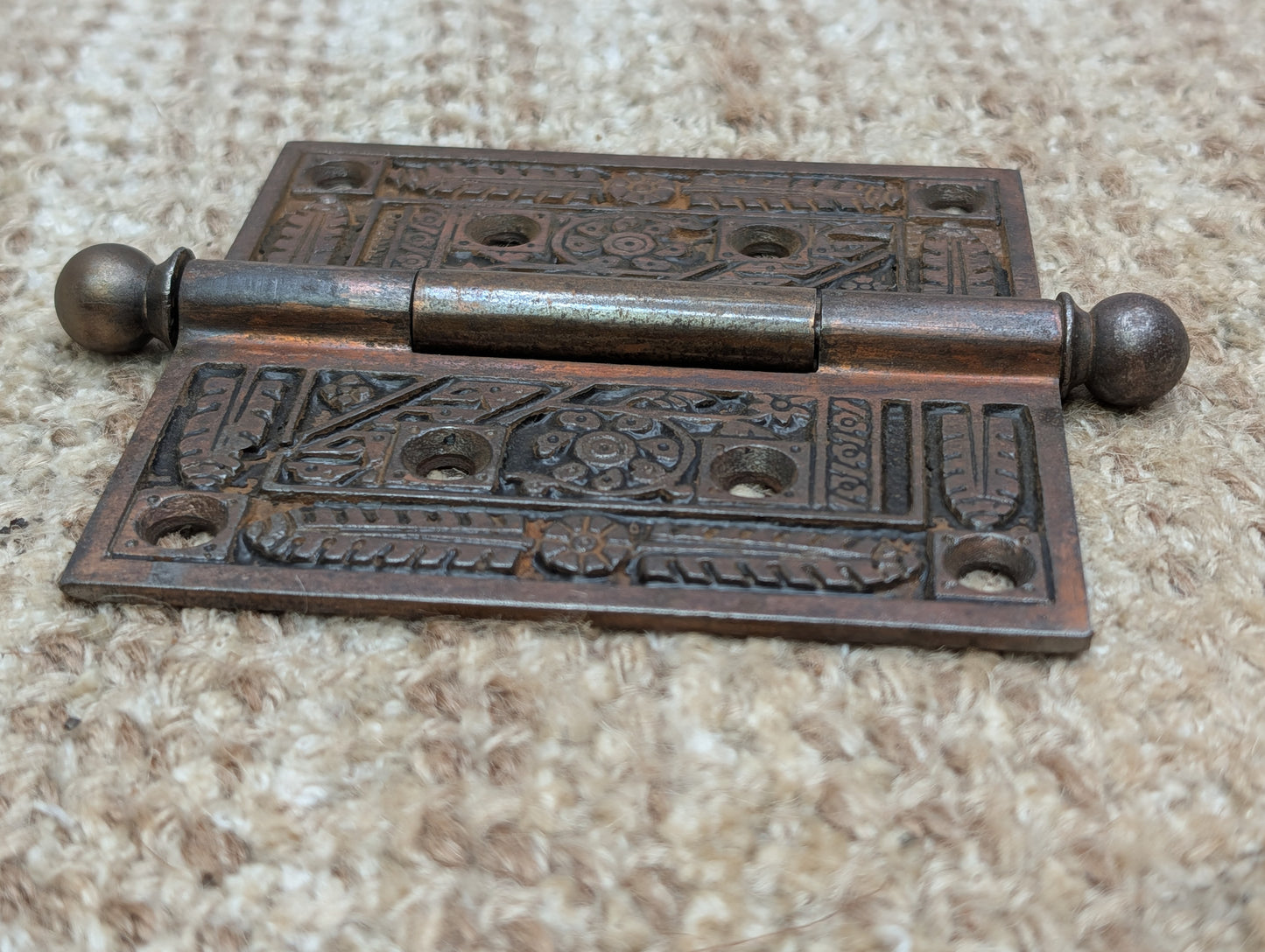 4" x 4" Antique Corbin Ornate Ball Tip Door Hinge Circa 1880