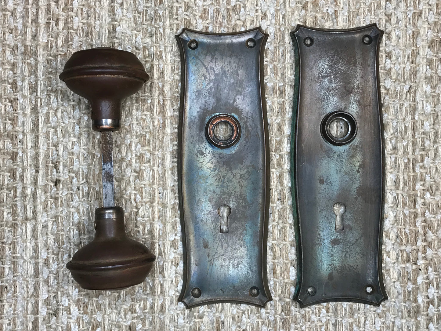 Antique Decorative Stamped Steel Door Knobs and Door Plates