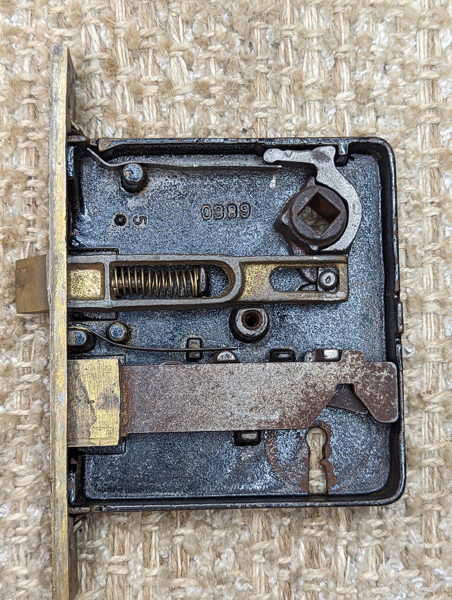 Antique Russwin Interior Mortise Lock #0389, Glass Door Knobs & Brass Door Knob Plates With Key
