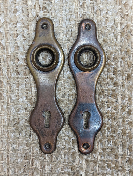 Pair Of 1 1/2" x 5 1/2" Antique Stamped Brass Door Knob Plates