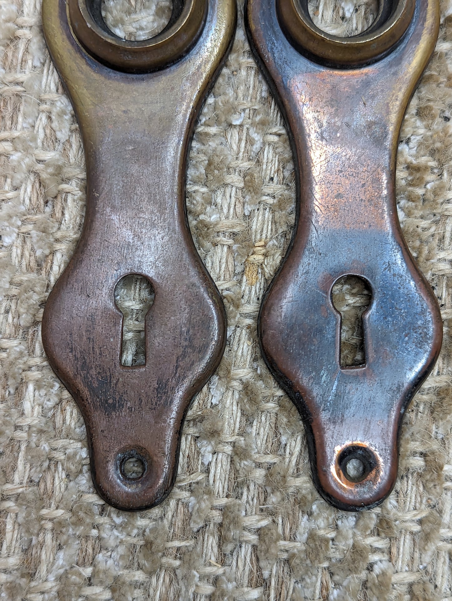 Pair Of 1 1/2" x 5 1/2" Antique Stamped Brass Door Knob Plates