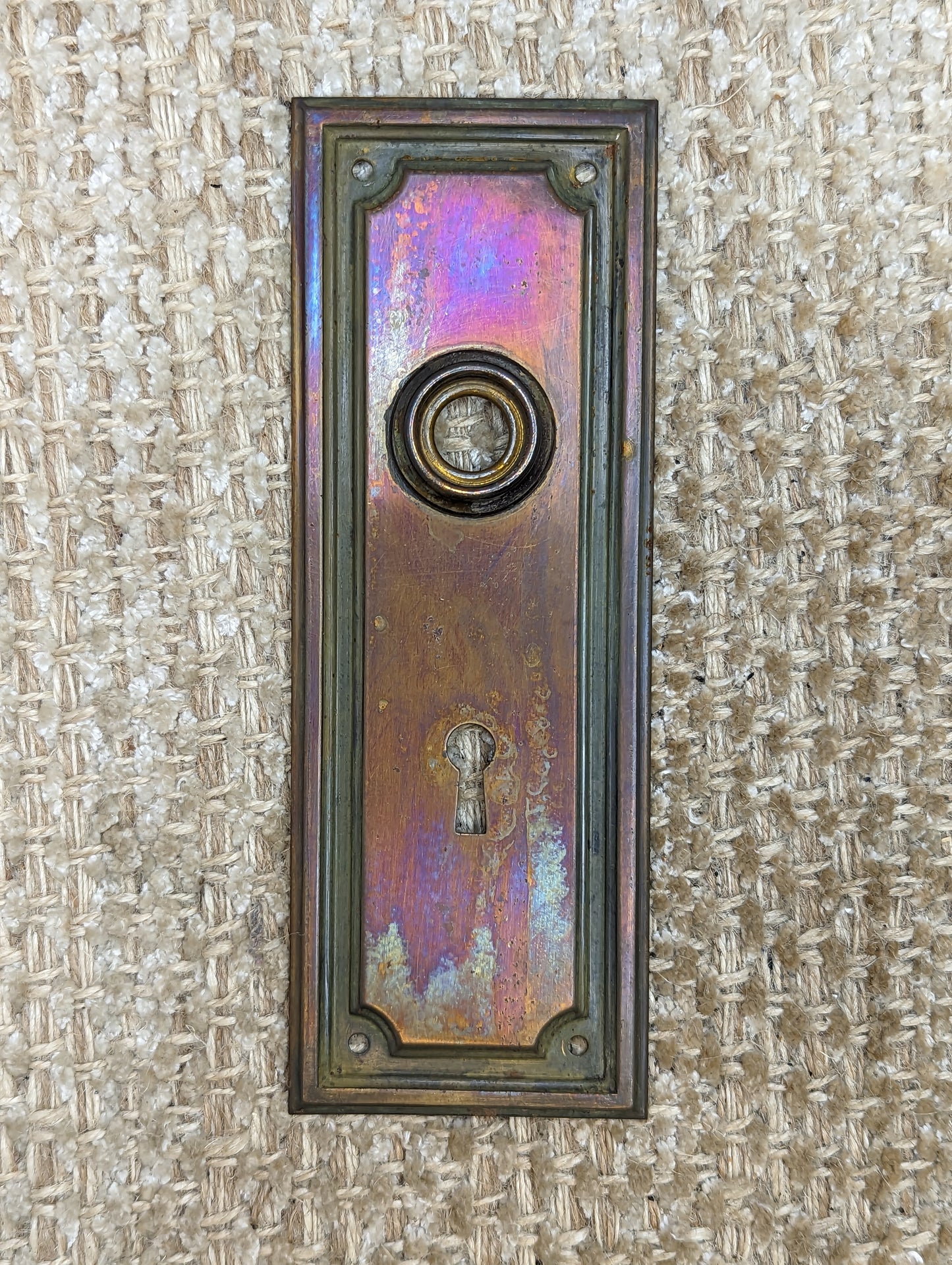 2 1/2" x 7" Antique Stamped Steel Door Knob Plate