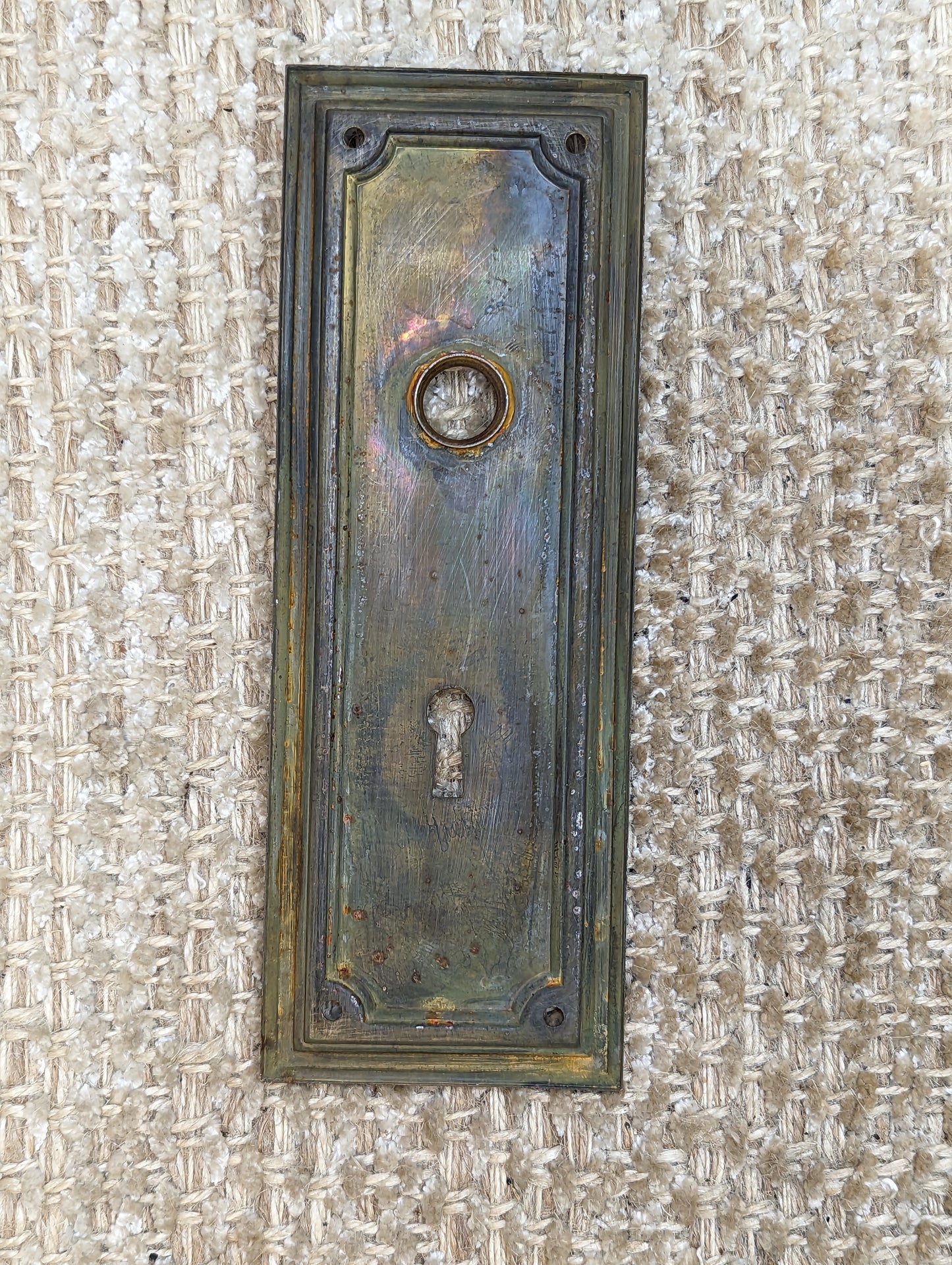 2 1/2" x 7" Antique Stamped Steel Door Knob Plate