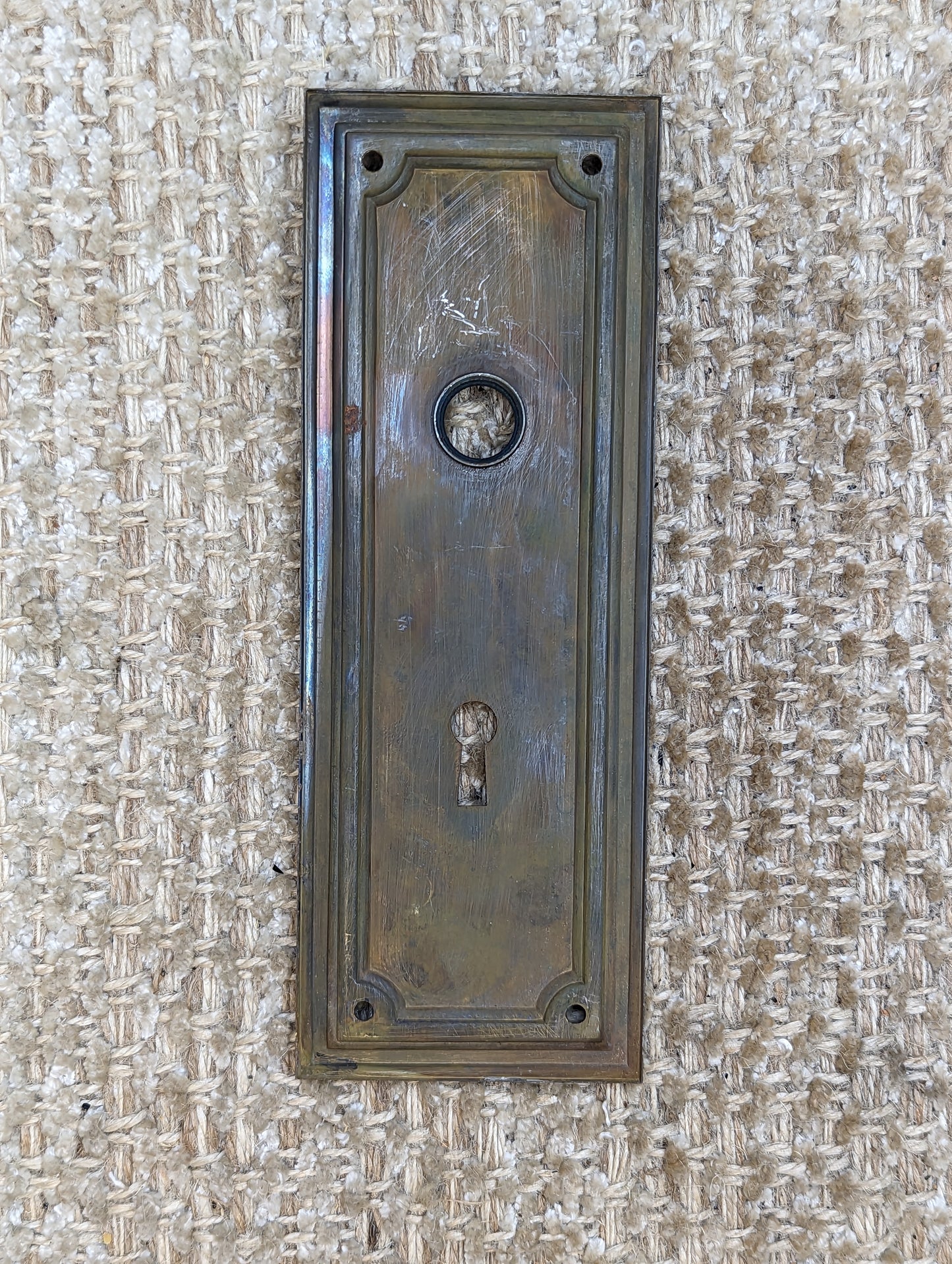 2 1/2" x 7" Antique Stamped Steel Door Knob Plate