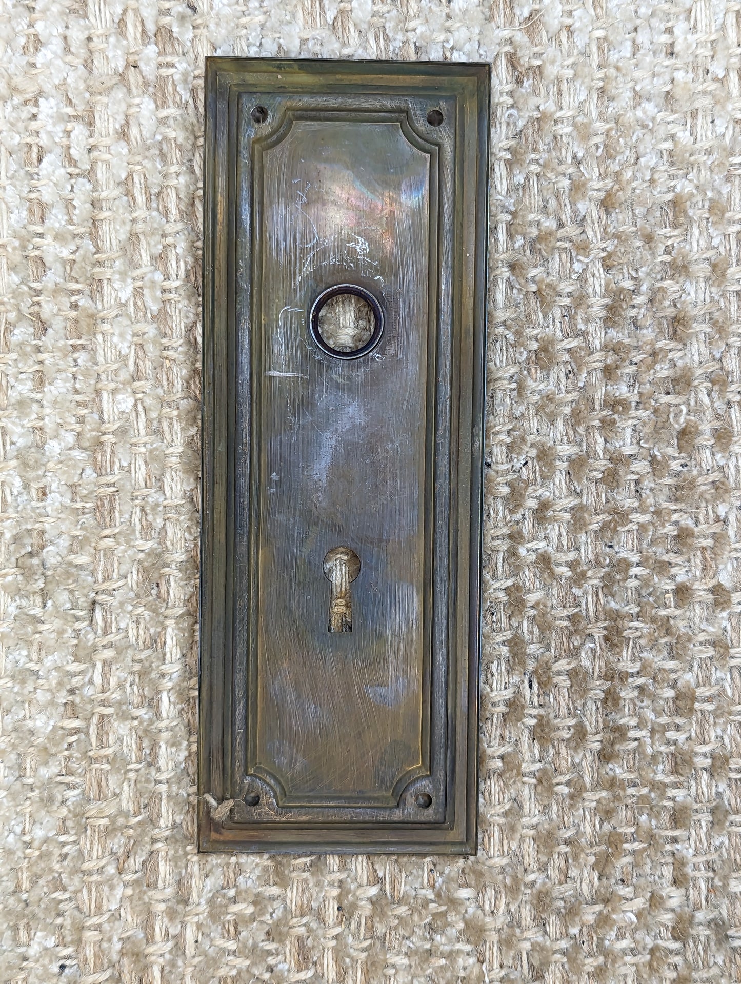 2 1/2" x 7" Antique Stamped Steel Door Knob Plate