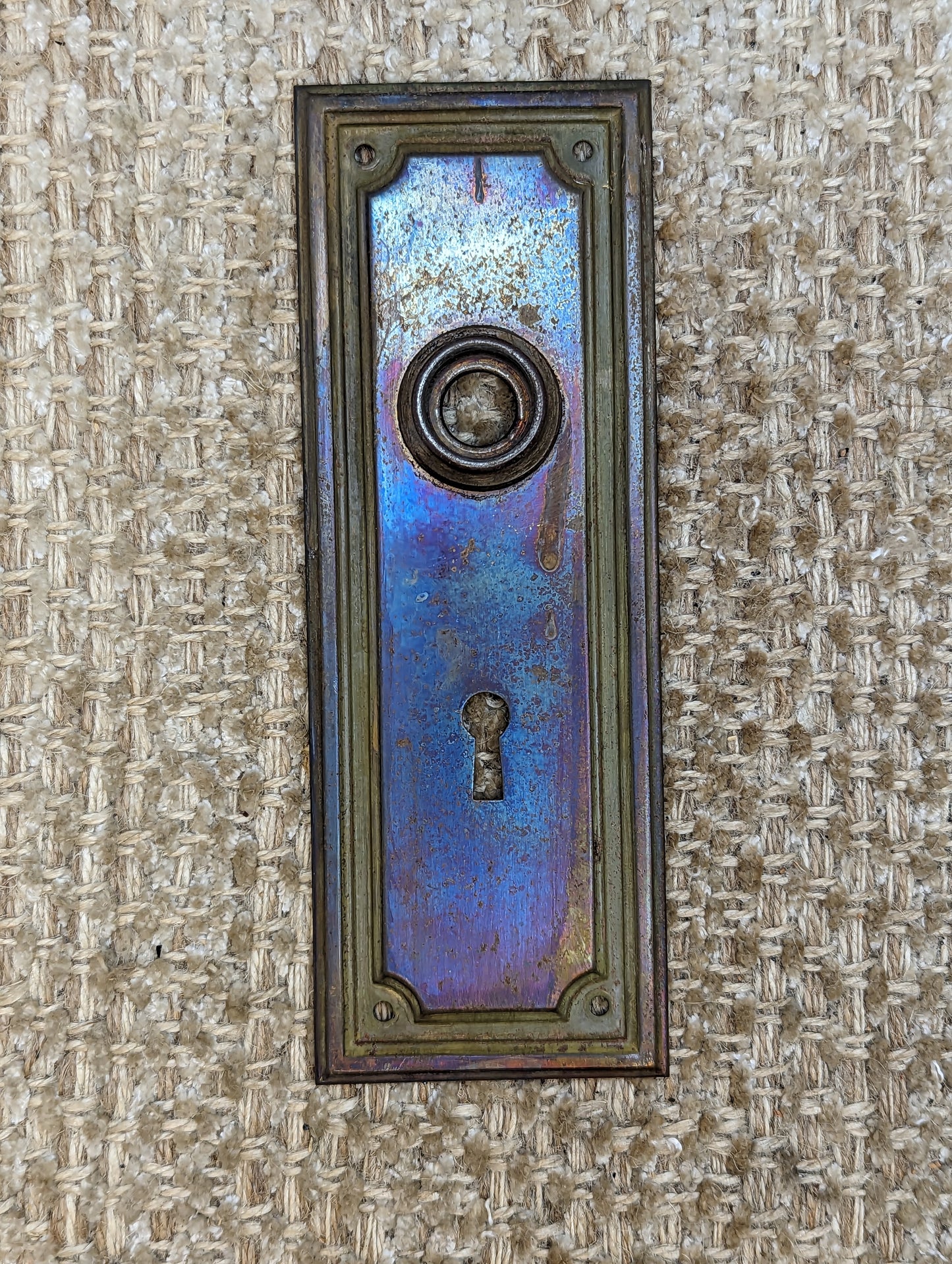 2 1/2" x 7" Antique Stamped Steel Door Knob Plate