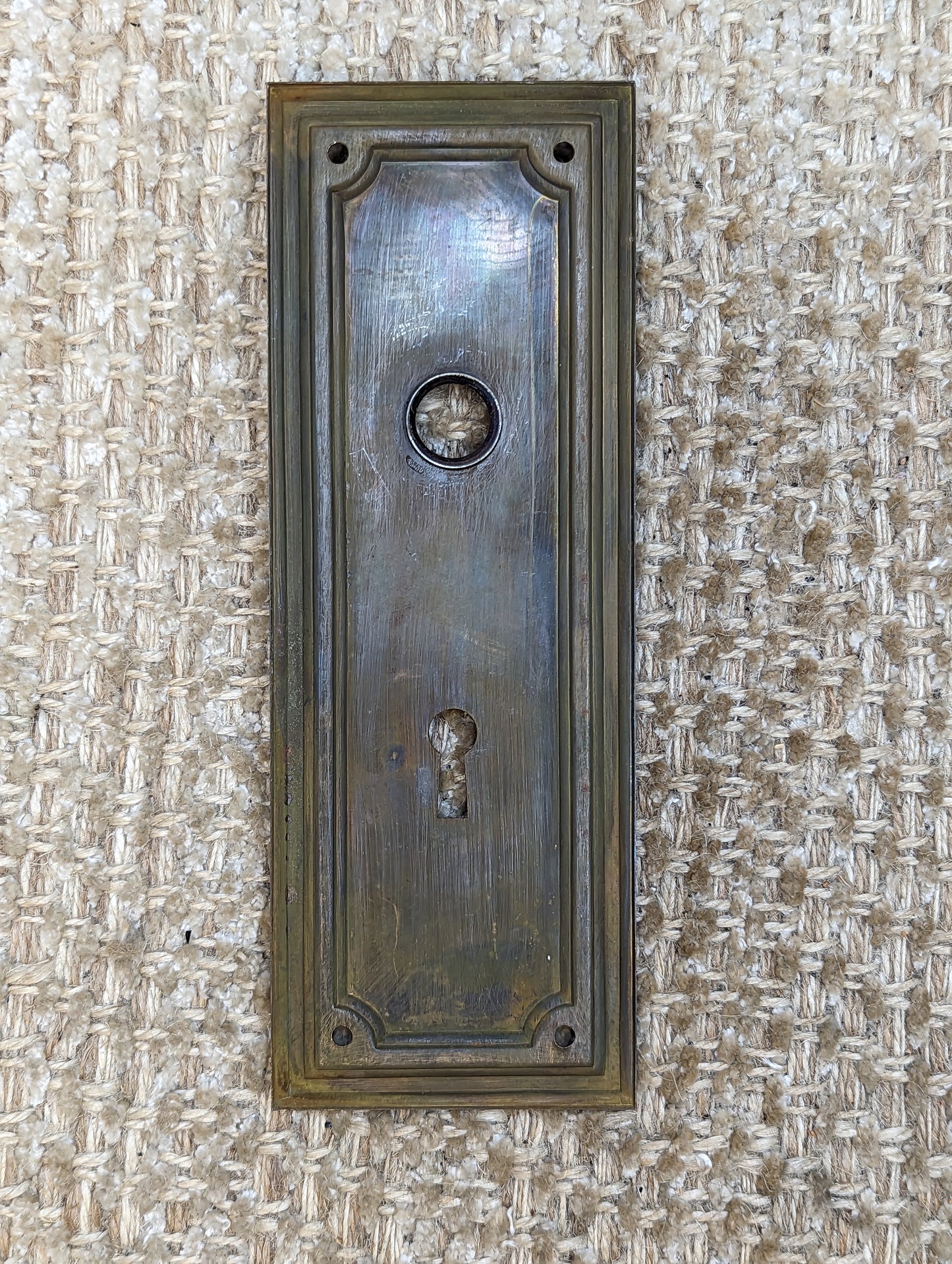 2 1/2" x 7" Antique Stamped Steel Door Knob Plate