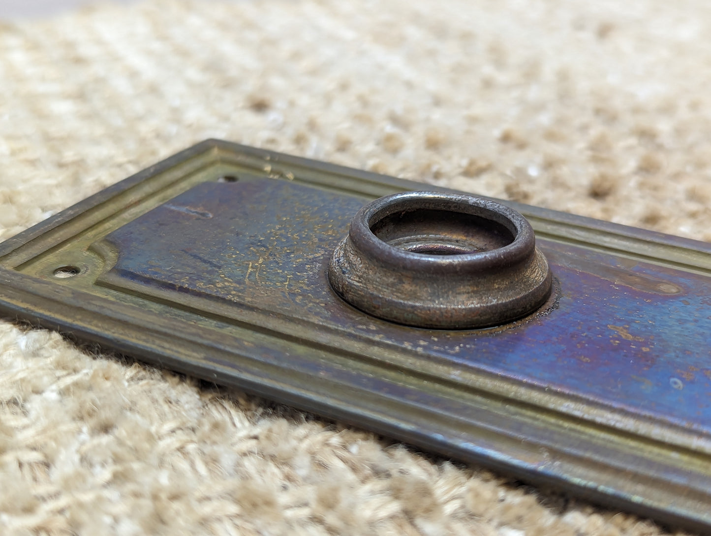 2 1/2" x 7" Antique Stamped Steel Door Knob Plate