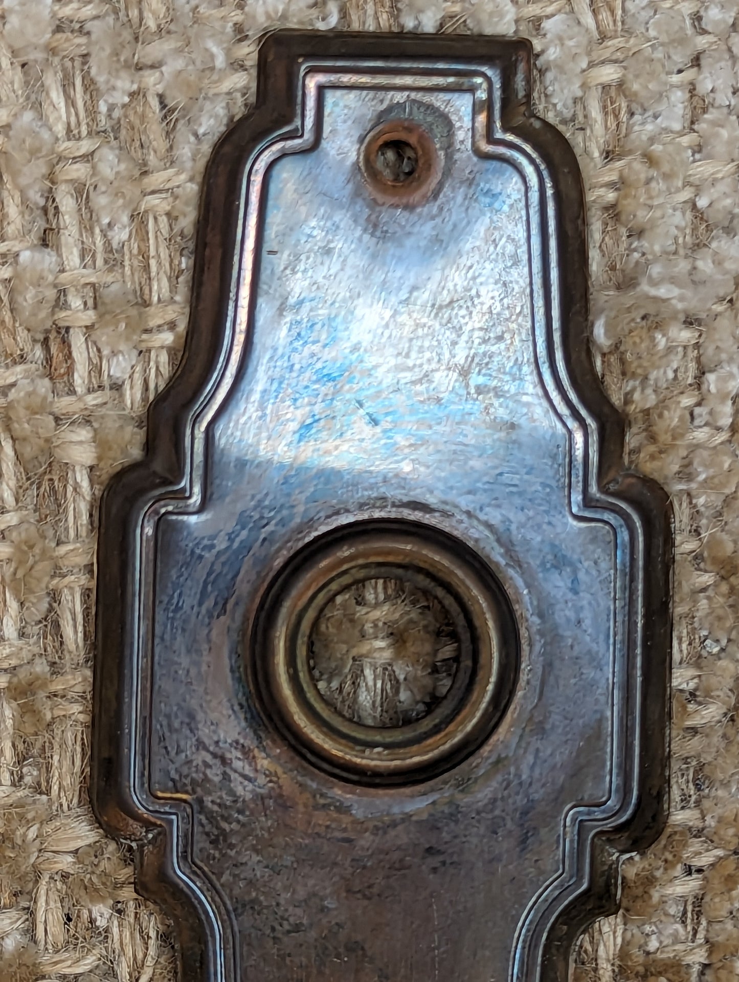 2 1/8" x 6 5/8" Antique Stamped Brass Door Knob Plate Hardware