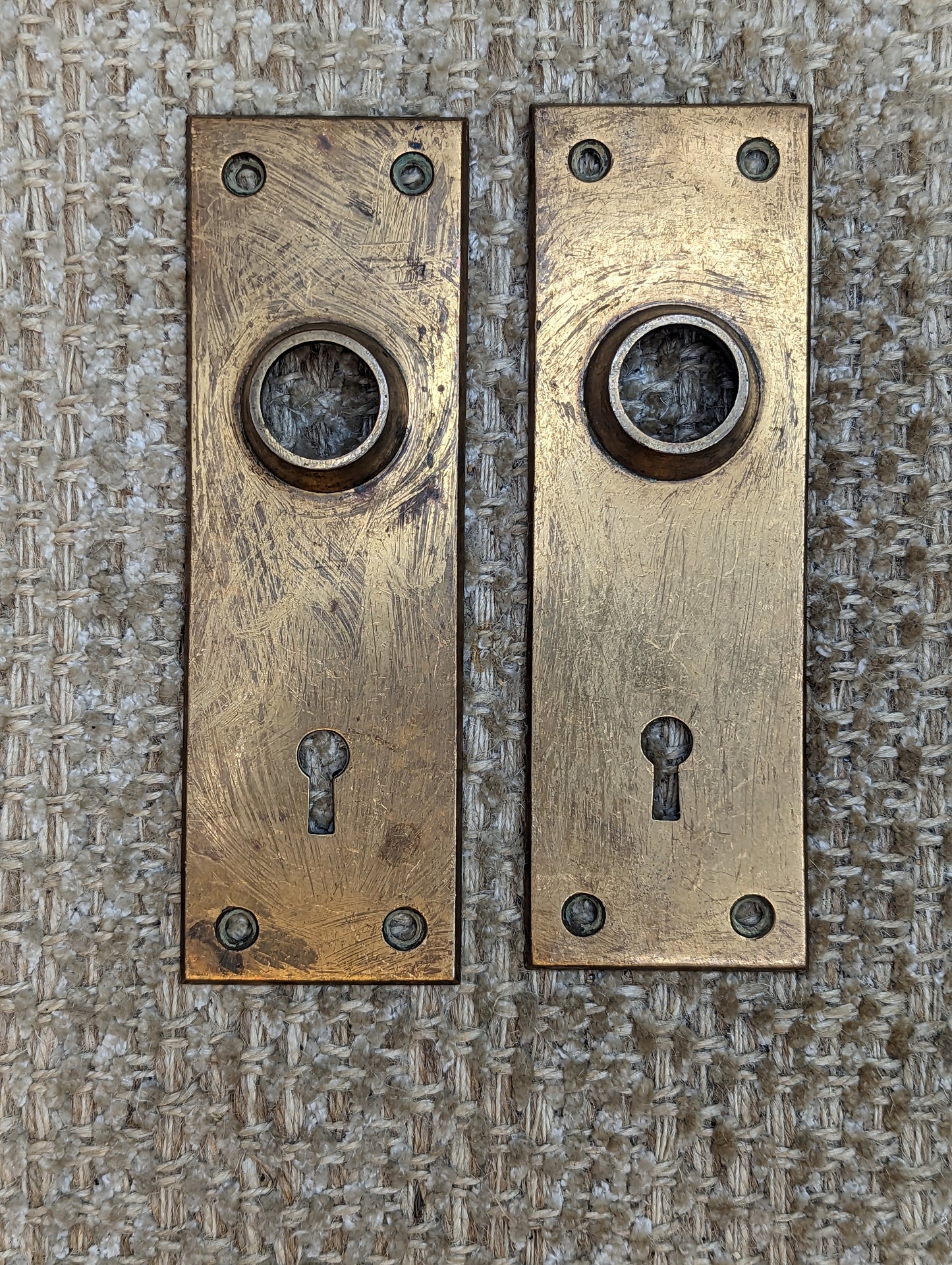 2 1/16" x 6 1/4" Pair Of Antique Cast Brass Door Knob Plates-#066