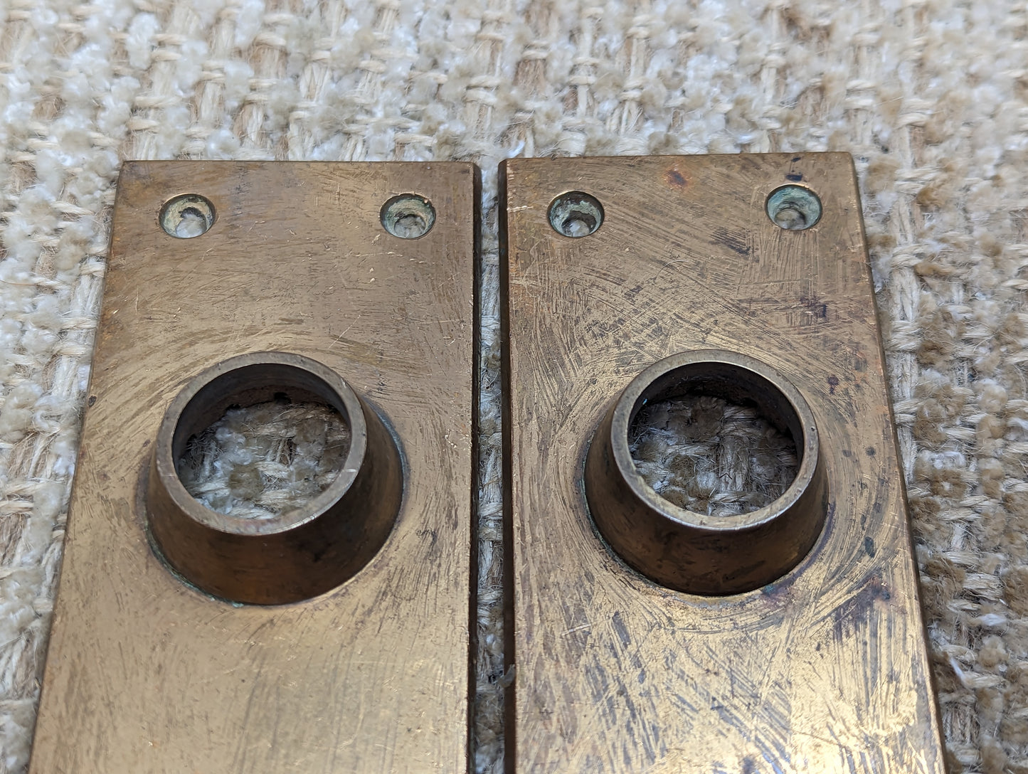 2 1/16" x 6 1/4" Pair Of Antique Cast Brass Door Knob Plates-#066