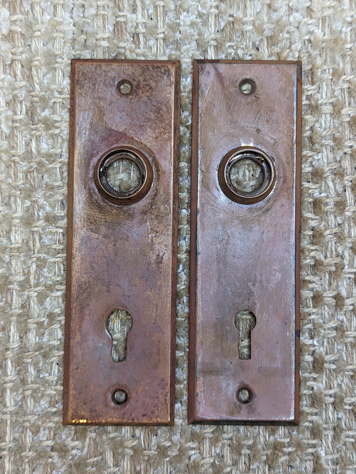 11/16" x 5 1/2" Pair Of Antique Stamped Brass Door Knob Plate Hardware #625