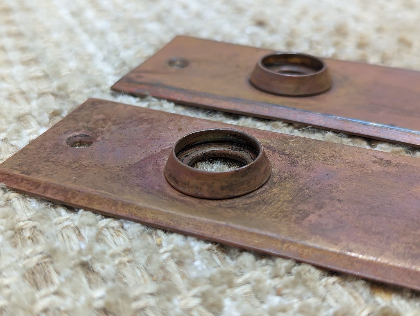 11/16" x 5 1/2" Pair Of Antique Stamped Brass Door Knob Plate Hardware #625