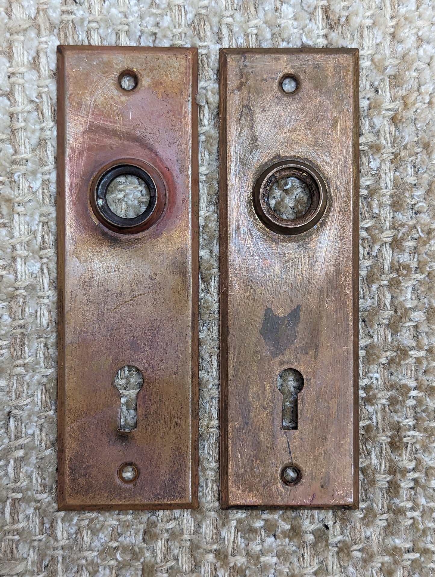 11/16" x 5 1/2" Pair Of Antique Stamped Brass Door Knob Plate Hardware #625