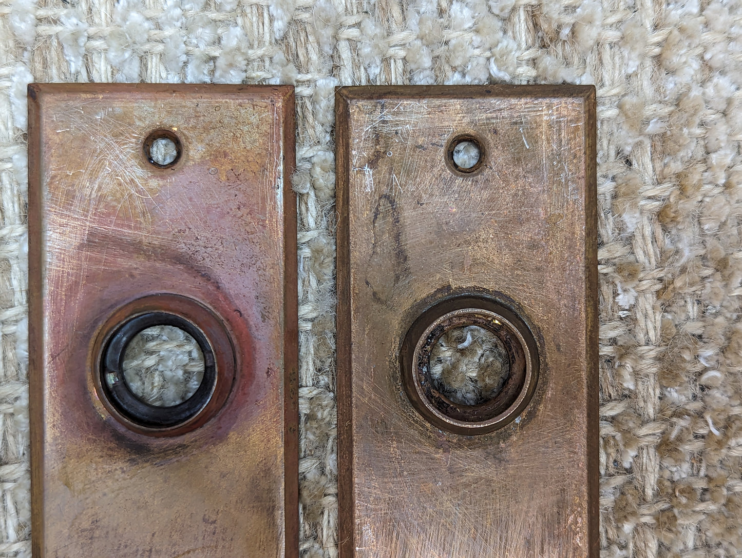 11/16" x 5 1/2" Pair Of Antique Stamped Brass Door Knob Plate Hardware #625