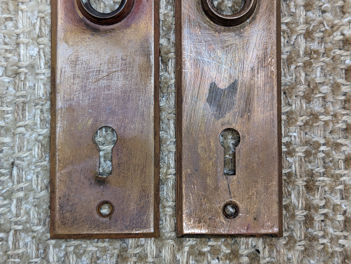 11/16" x 5 1/2" Pair Of Antique Stamped Brass Door Knob Plate Hardware #625