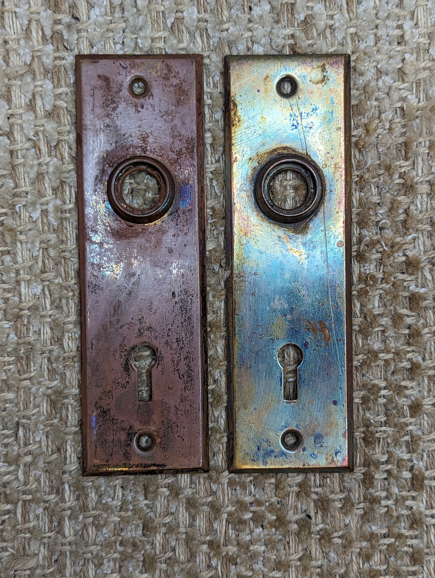 11/16" x 5 1/2" Pair Of Antique Stamped Brass Door Knob Plate Hardware #625