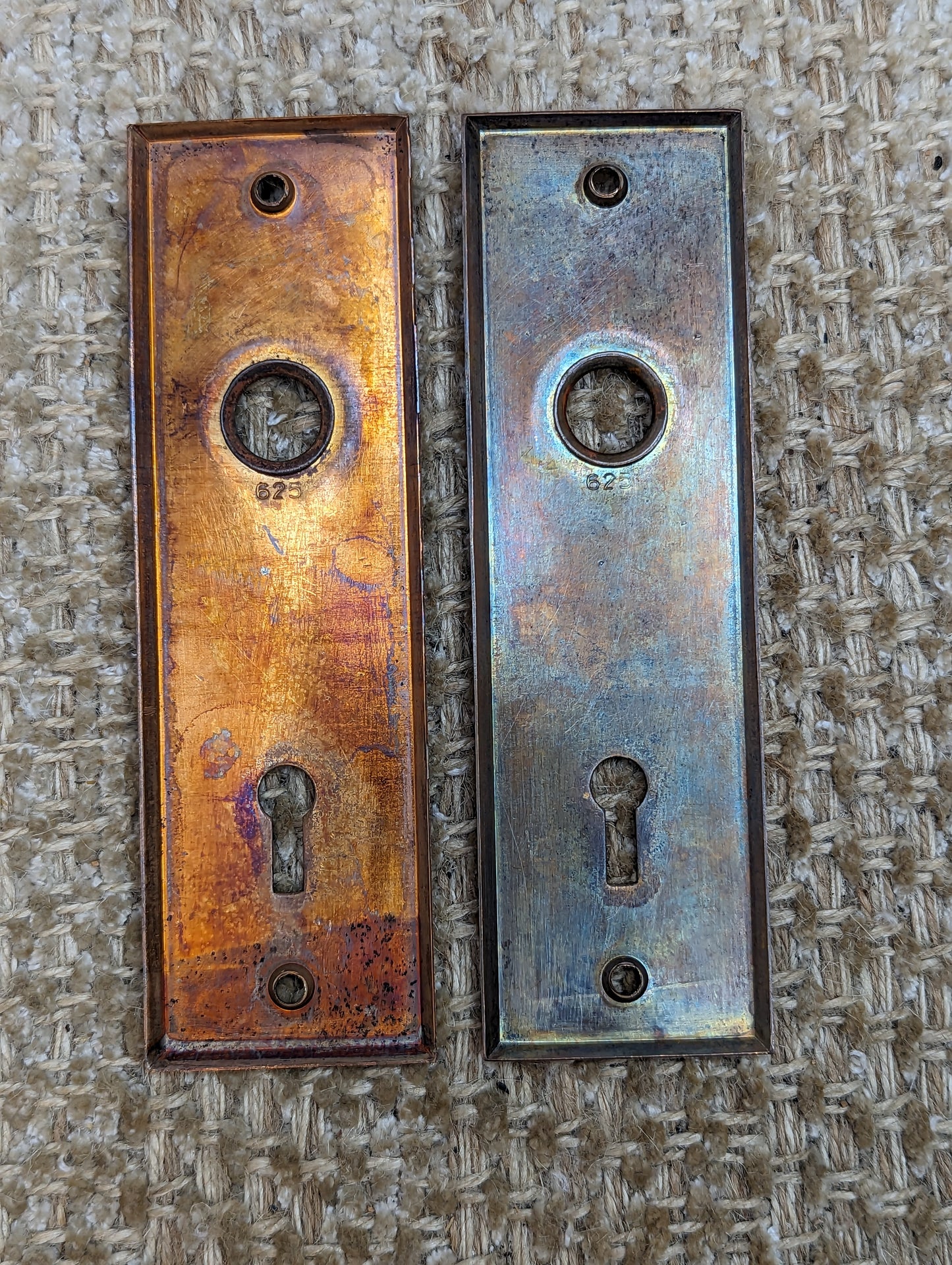 11/16" x 5 1/2" Pair Of Antique Stamped Brass Door Knob Plate Hardware #625