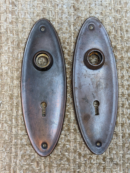 2 3/8" x 7" Pair Of Antique Stamped Brass Door Knob Plate Hardware