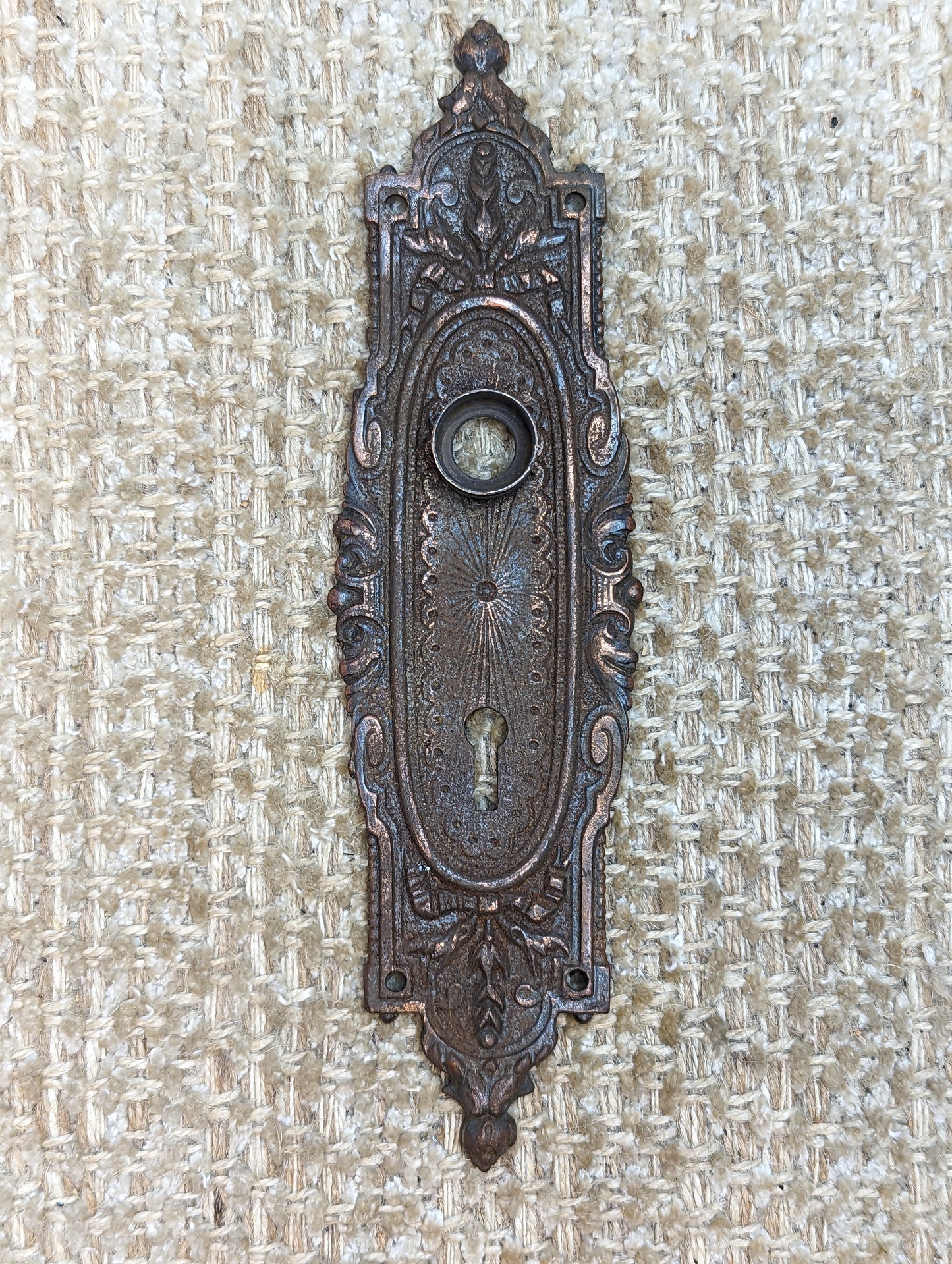 2 3/8" x 8 3/4" Antique Cast Iron Door Knob Plate Hardware #7858 1/2