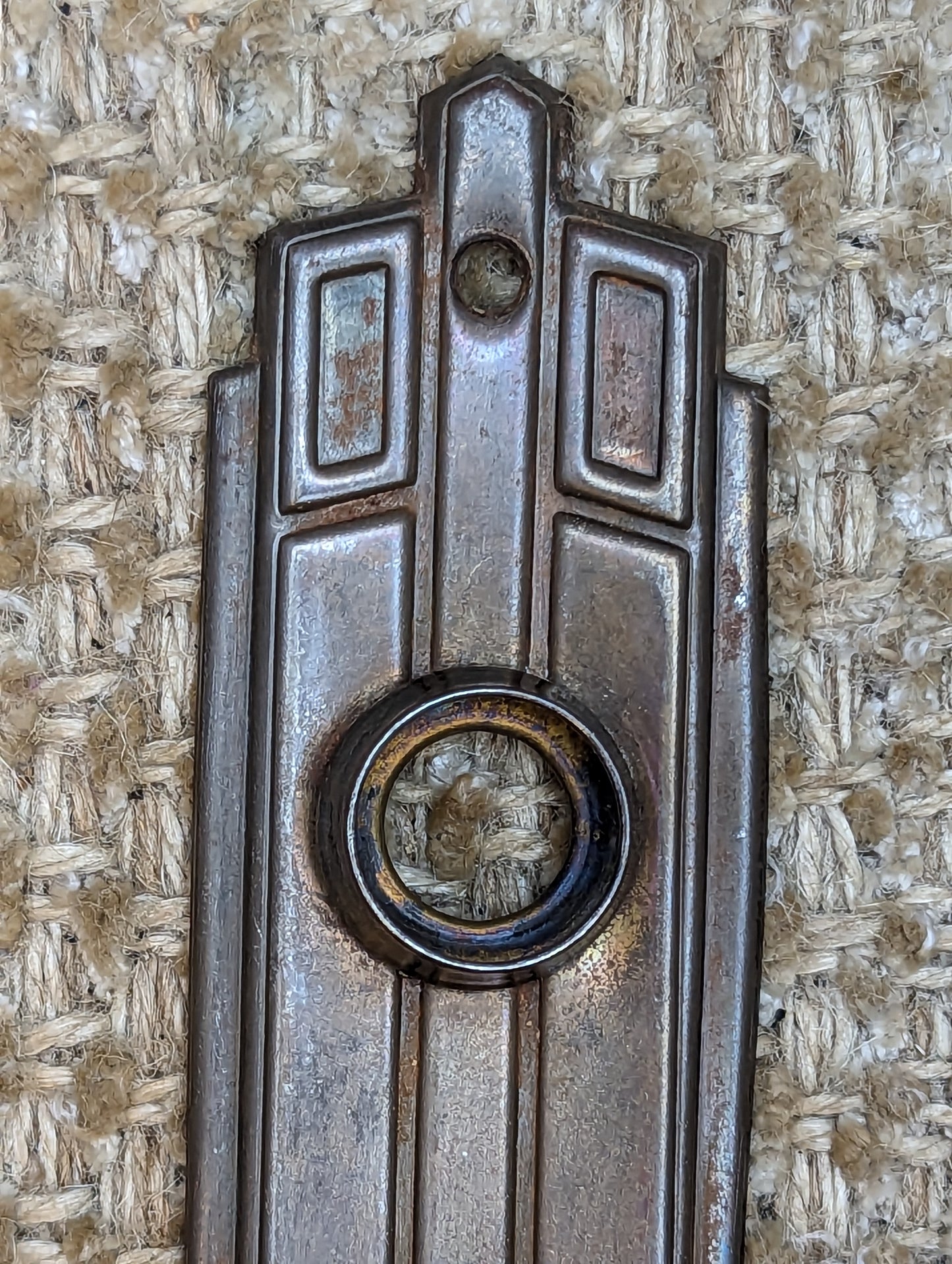 1 1/2" x 6 1/2" Antique Stamped Steel Door Knob Plate