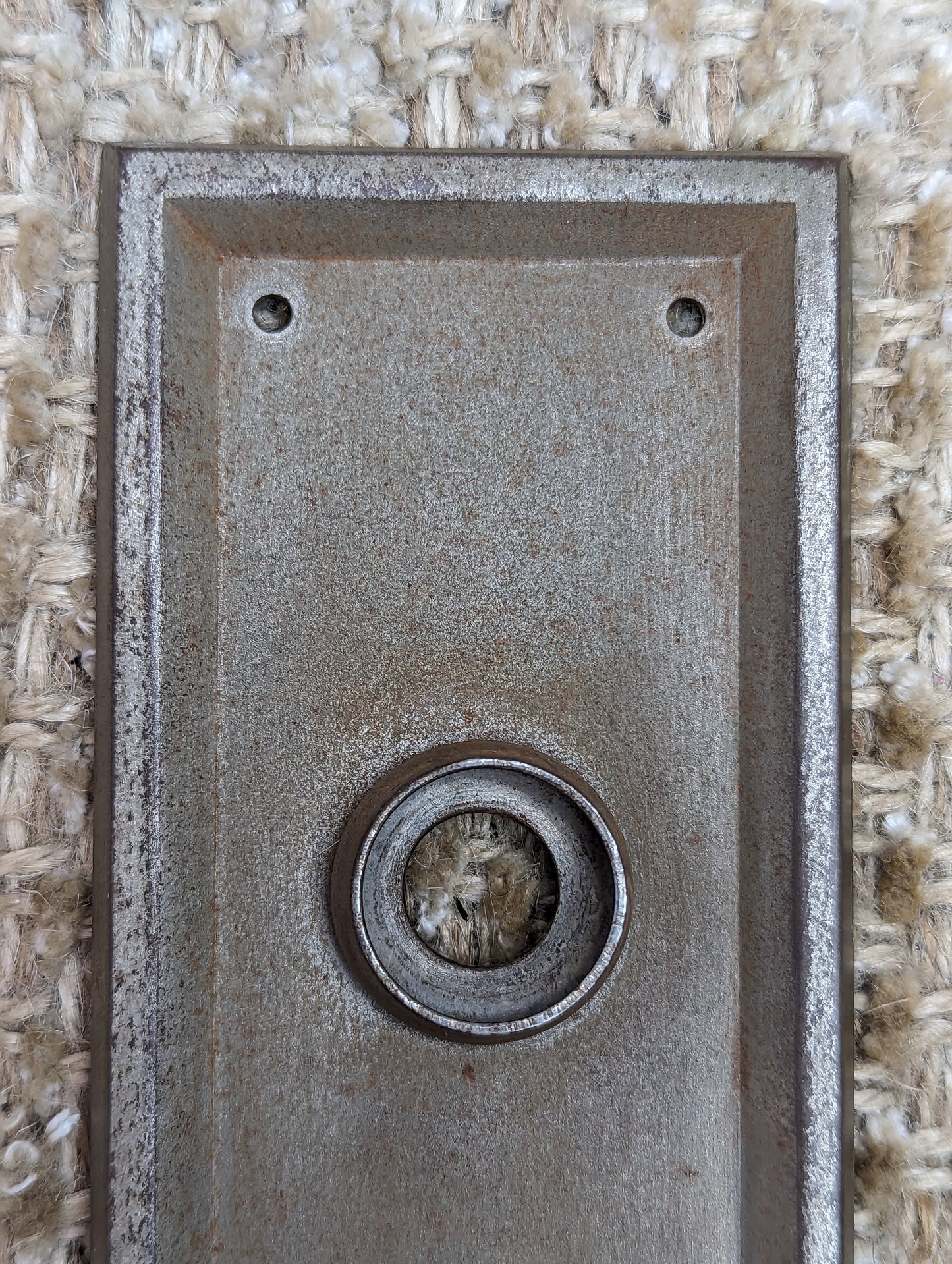 2 7/16" x 7 1/8" Antique Stamped Steel Door Knob Plate