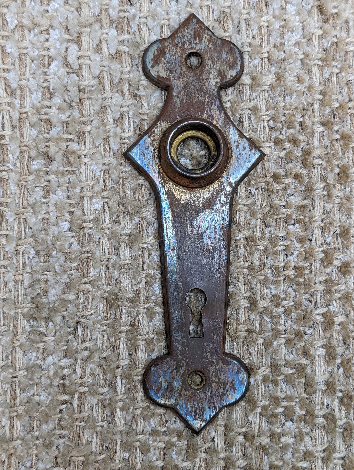 2 3/16" x 6 7/16" Antique Stamped Steel Door Knob Plate