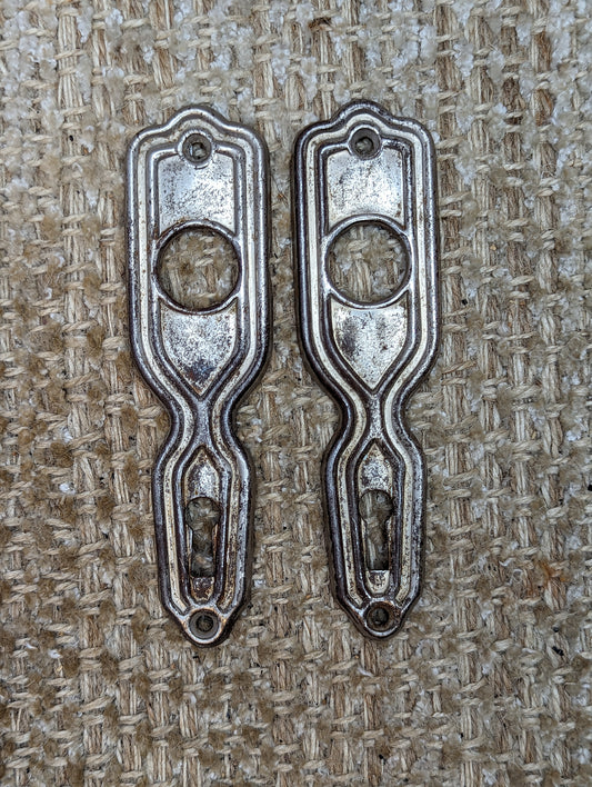 5/16" x 4 7/8" Pair Of Antique Stamped Steel Door Knob Plates