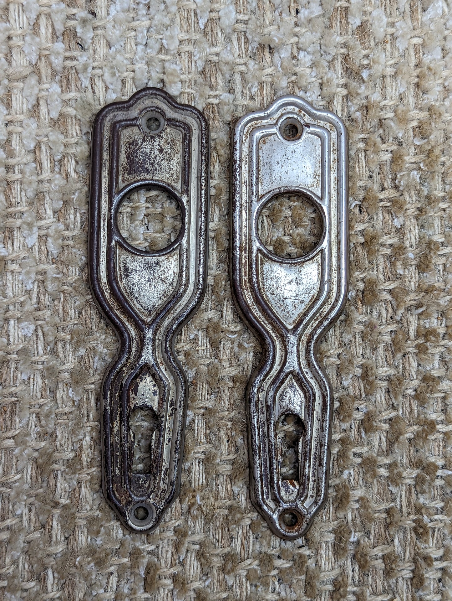 5/16" x 4 7/8" Pair Of Antique Stamped Steel Door Knob Plates