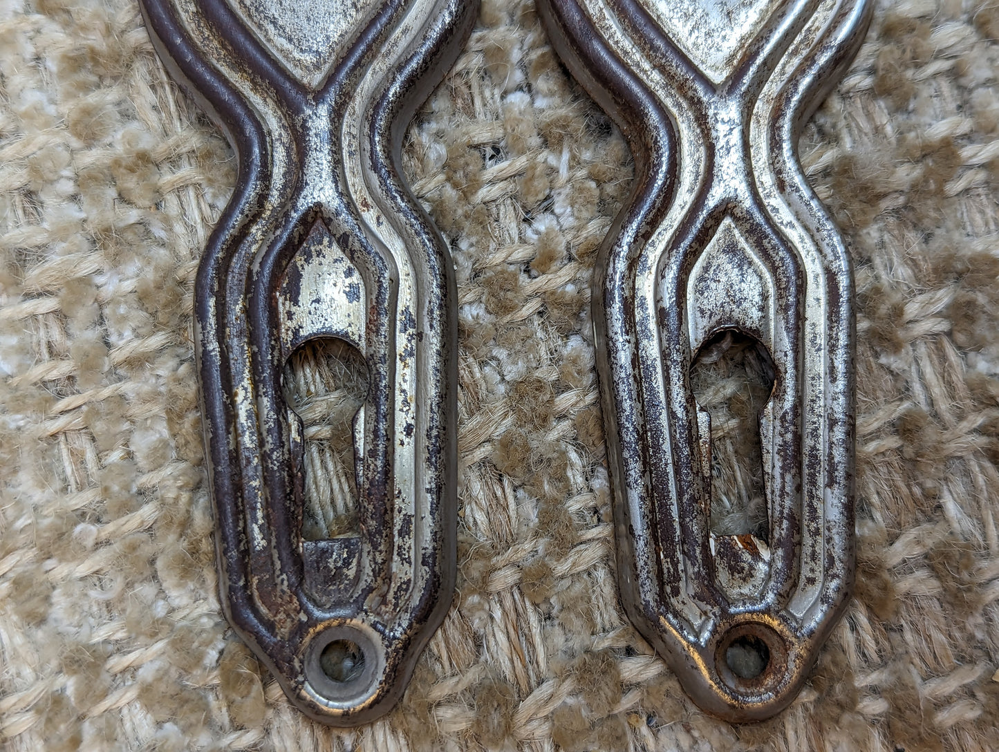 5/16" x 4 7/8" Pair Of Antique Stamped Steel Door Knob Plates