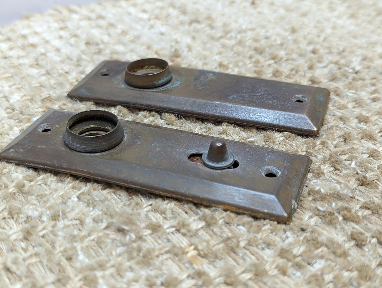 1 3/8" x 4" Pair Of Antique Stamped Brass Door Knob Plate Hardware