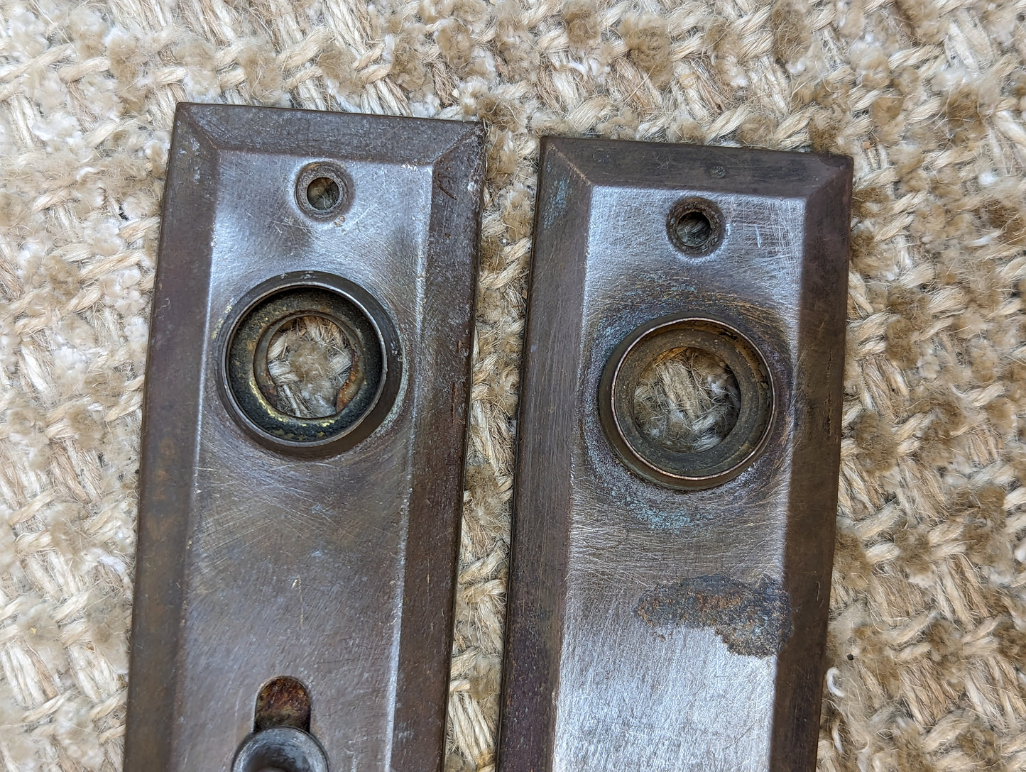 1 3/8" x 4" Pair Of Antique Stamped Brass Door Knob Plate Hardware