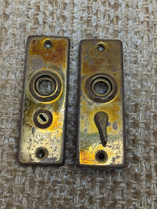 1 3/8" x 4" Pair Of Antique Stamped Brass Door Knob Plate Hardware