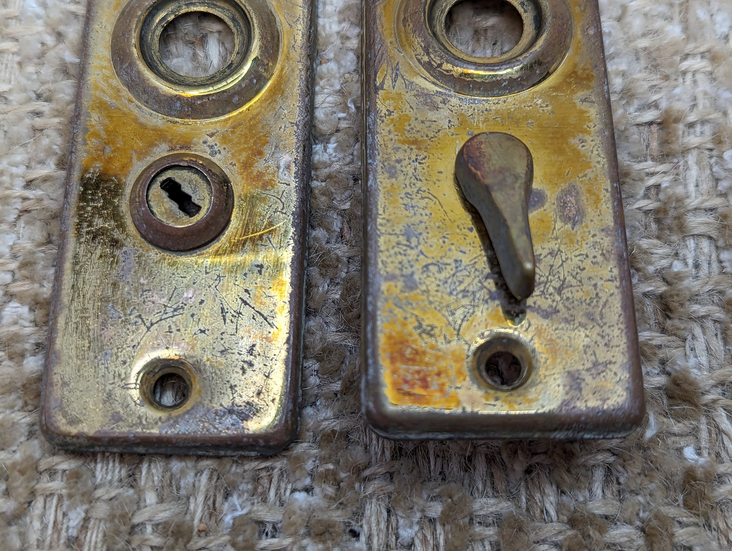 1 3/8" x 4" Pair Of Antique Stamped Brass Door Knob Plate Hardware