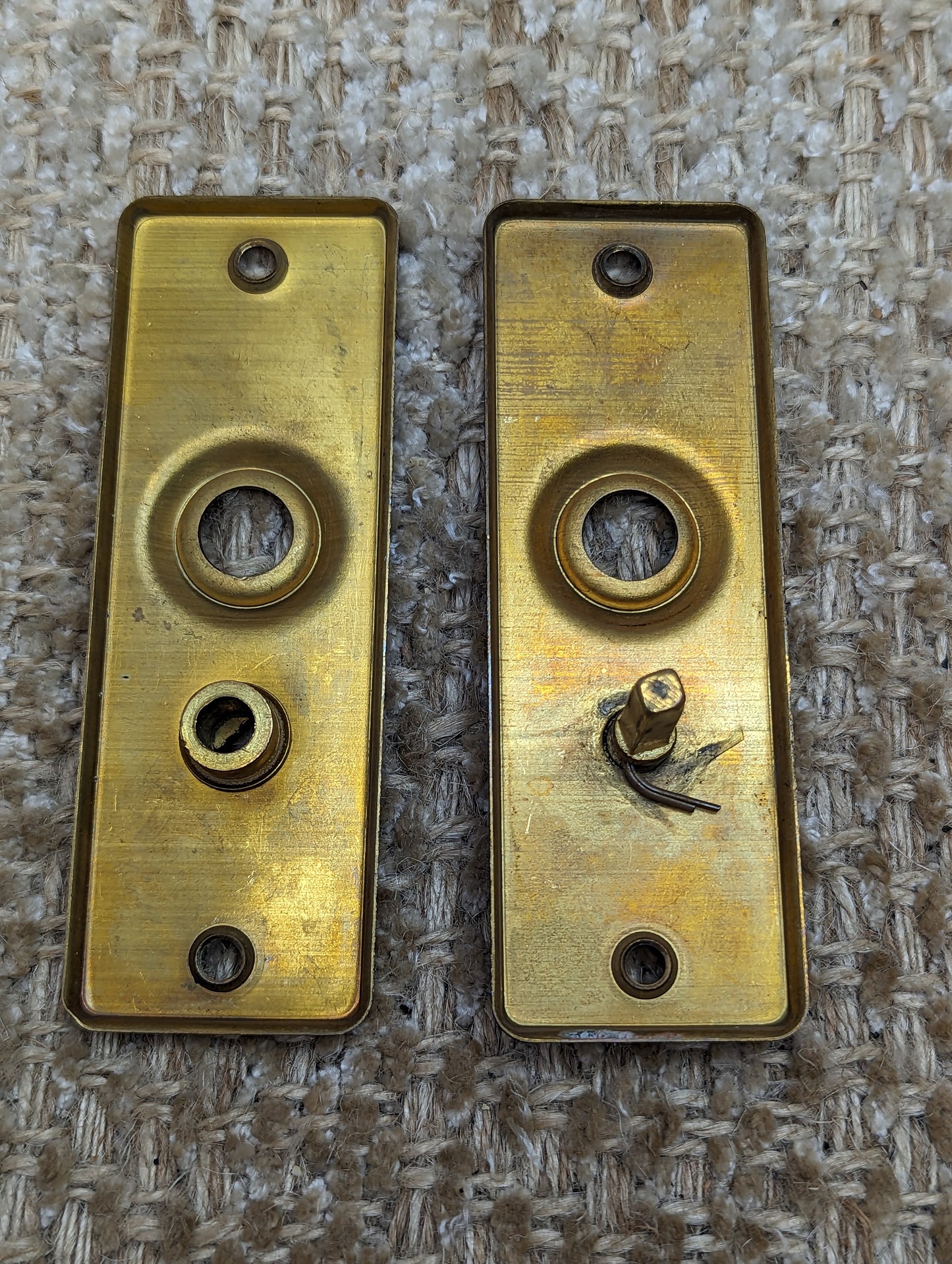 1 3/8" x 4" Pair Of Antique Stamped Brass Door Knob Plate Hardware