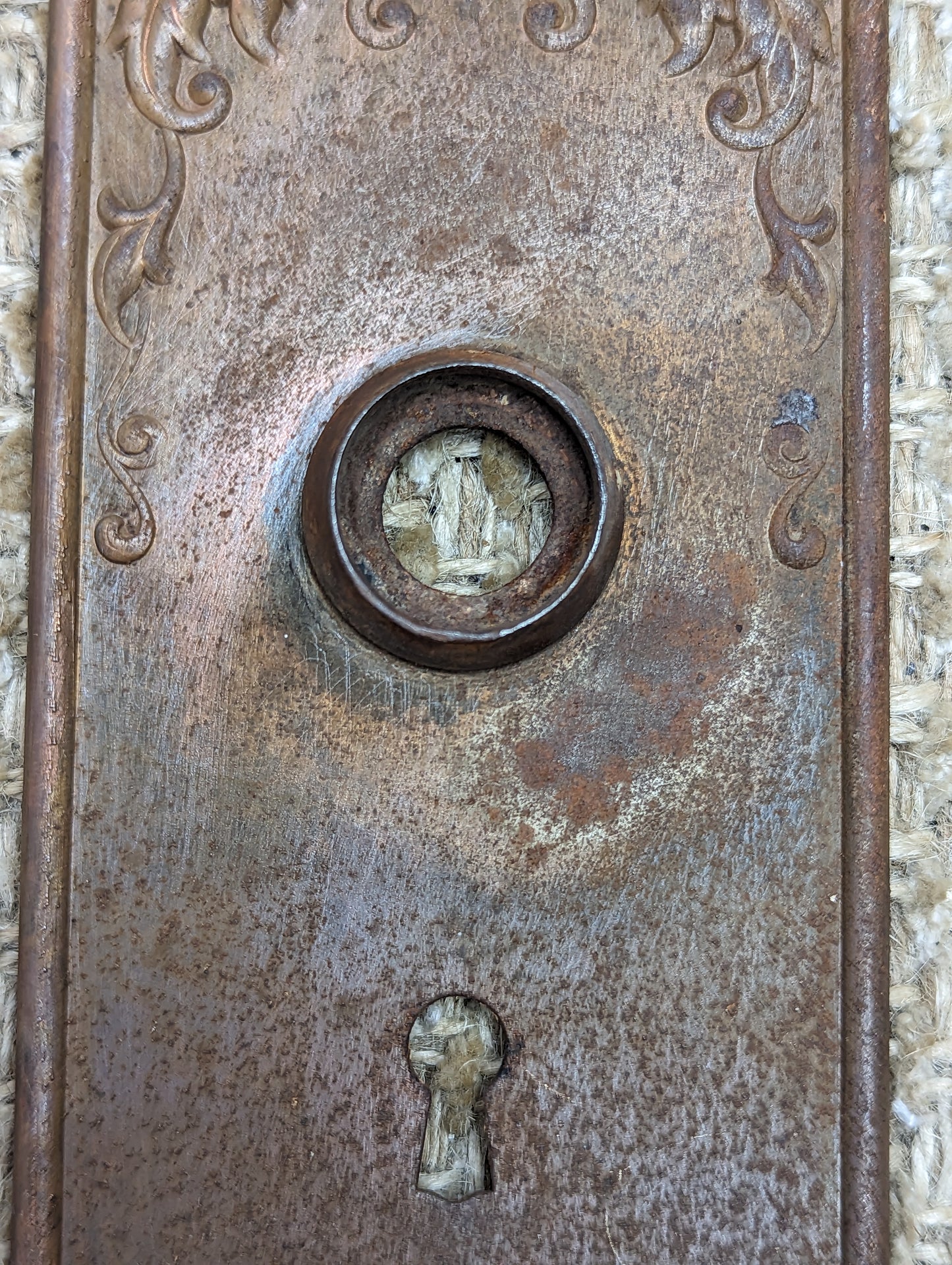 3 3/16" x 11 1/8" Antique Stamped Steel Door Knob Plate