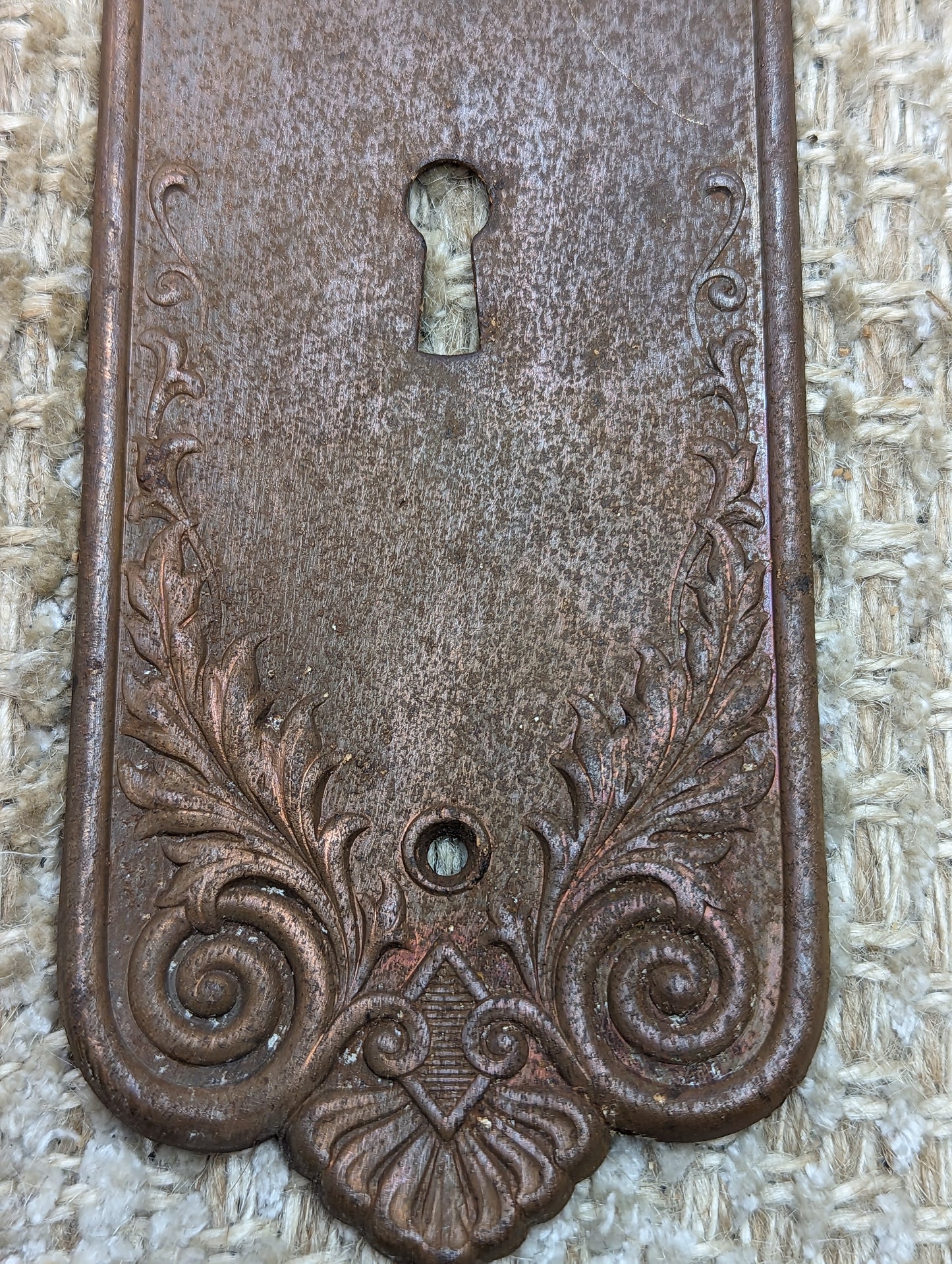 3 3/16" x 11 1/8" Antique Stamped Steel Door Knob Plate