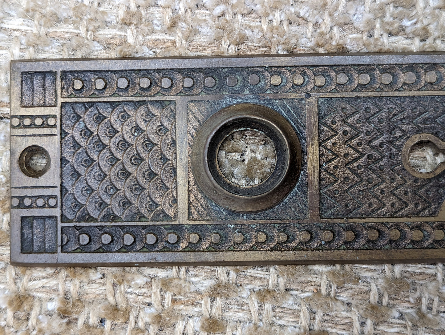 2 1/16" x 8 1/16" Antique Exterior Cast Brass Door Knob Plate