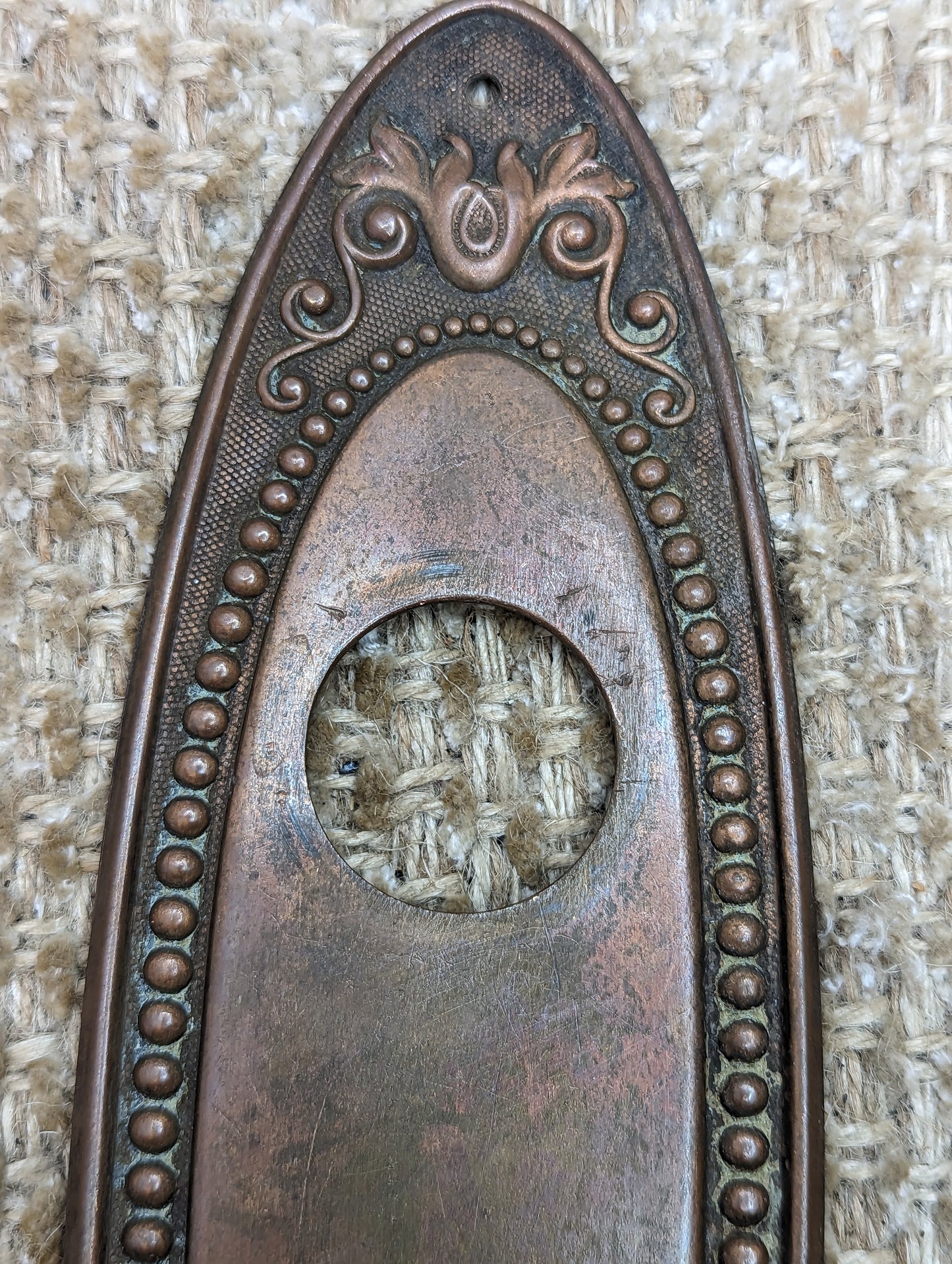 2 1/2" x 9" Antique Stamped Brass Door Knob Plate