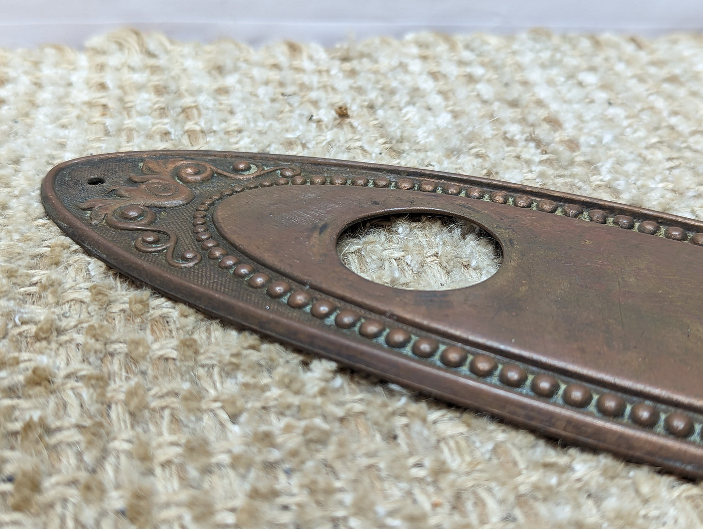 2 1/2" x 9" Antique Stamped Brass Door Knob Plate