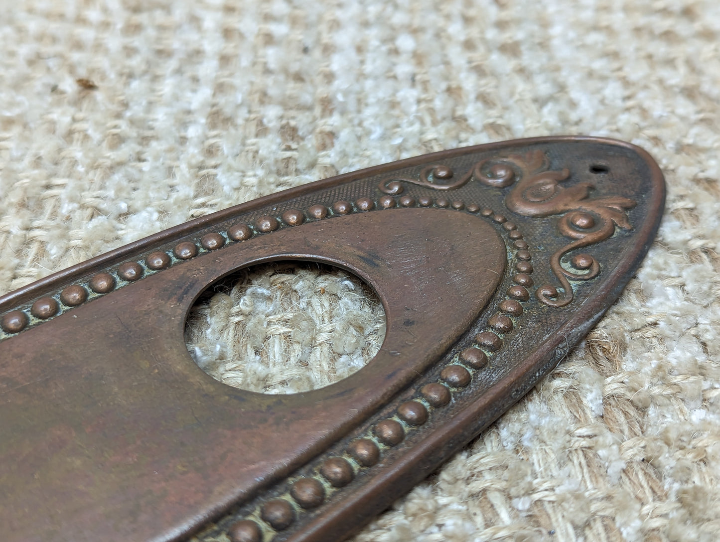 2 1/2" x 9" Antique Stamped Brass Door Knob Plate