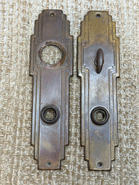 2 1/2" x 9" Pair Of Antique Stamped Brass Door Knob Plates